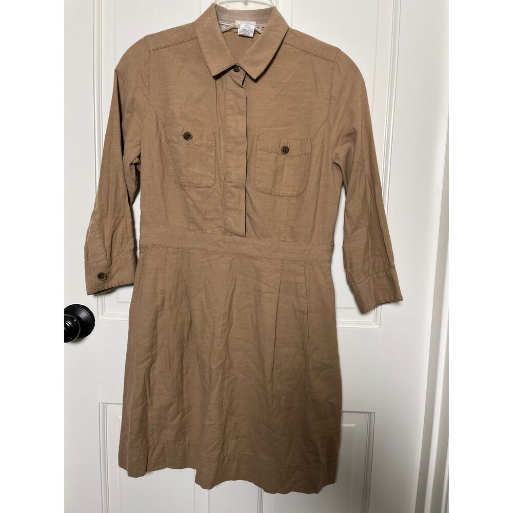 J.Crew Size 6 Cotton Wool Blend Shirt Dress Tan Utility Pockets